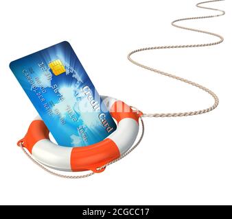 carte de crédit avec illustration 3d de la bouée de sauvetage Banque D'Images