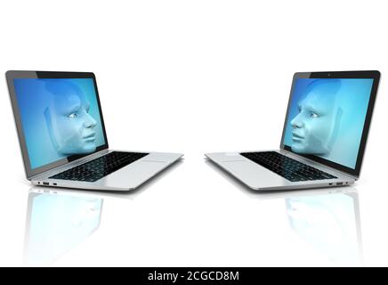 visages humains quittant les écrans de l'ordinateur Banque D'Images