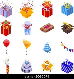 Jeu d'icônes surprise, style isométrique Illustration de Vecteur