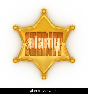 Badge Golden Sheriff isolé sur fond blanc rendu 3d Banque D'Images