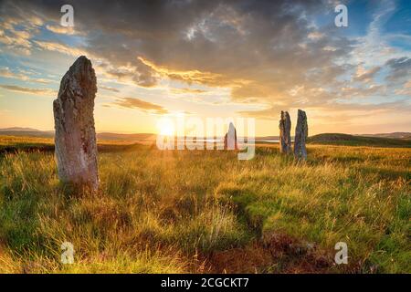 Pierres debout au cercle de pierre de Callanish IV également connu Comme le cercle de pierre de Ceann Hulavig sur l'île de Lewis Dans les Hébrides extérieures d'Écosse Banque D'Images