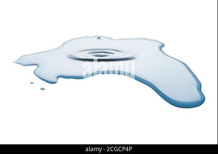 flaque d'eau, isolée sur fond blanc Banque D'Images