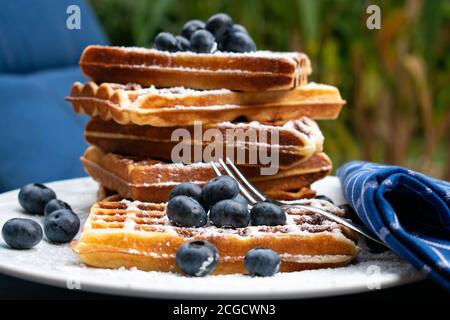 Gaufre avec gaufres belges fraîches et faites maison Banque D'Images