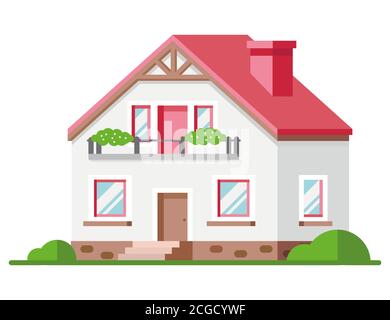 Extérieur coloré. Illustration vectorielle. Icône Maison. Façade de la maison sur fond blanc. Illustration de Vecteur