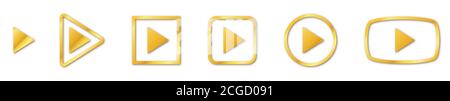 Jeu de boutons de lecture dorés. Icônes de lecture isolées. Illustration vectorielle. Symbole de jeu doré Illustration de Vecteur
