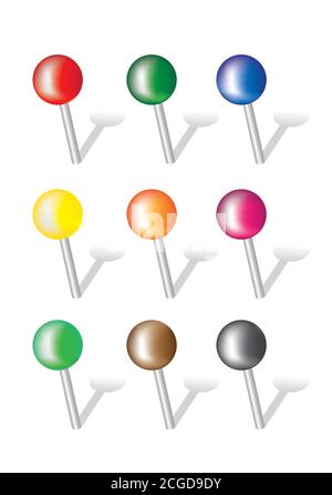 Illustration vectorielle des goupilles à emboîter avec têtes rondes colorées et ombre isolée sur fond blanc Illustration de Vecteur