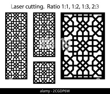 Motif laser. Jeu de panneaux vectoriels décoratifs pour la découpe au laser. Modèles géométriques CNC. Illustration de Vecteur