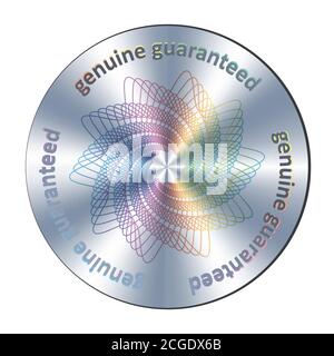 Véritable garantie d'hologramme métallique rond autocollant réaliste, signe, icône, emblème, badge. Vecteur élément authentique pour la garantie de qualité du produit et Illustration de Vecteur