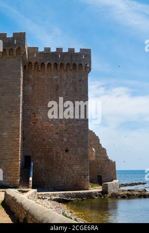 Île de Saint-Honorat, le monastère fortifié. Cannes, côte d'azur, Iles de Lérins, France. Banque D'Images