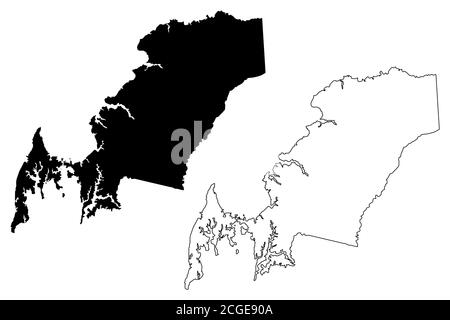 Queen Annes County, Maryland (comté des États-Unis, États-Unis d'Amérique, États-Unis, États-Unis, États-Unis) carte illustration vectorielle, scribble croquis carte de la reine Anne Illustration de Vecteur