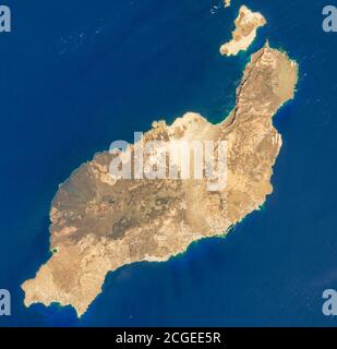Vue satellite de Lanzarote, îles Canaries, Espagne - au large de la côte nord-ouest de l'Afrique, Banque D'Images