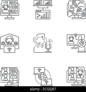 Ensemble d'icônes linéaires de communication virtuelle Illustration de Vecteur