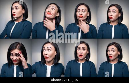 studio shot de la femme brunette a l'agression et le dégoût Banque D'Images