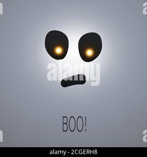 Modèle de carte Happy Halloween - visage fantôme aux yeux brillants - Illustration vectorielle Illustration de Vecteur