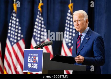 WILMINGTON, PA, Etats-Unis - 04 septembre 2020 - Joe Biden, candidat démocrate à la présidence des Etats-Unis, lors d'une conférence de presse sur « l'état de l'économie américaine annd Job » Banque D'Images