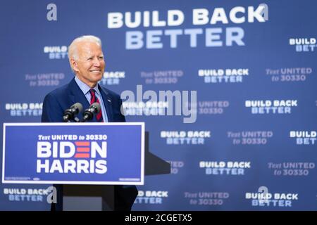 WILMINGTON, PA, Etats-Unis - 04 septembre 2020 - Joe Biden, candidat démocrate à la présidence des Etats-Unis, lors d'une conférence de presse sur « l'état de l'économie américaine annd Job » Banque D'Images