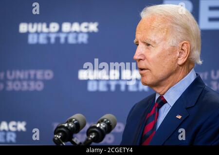 WILMINGTON, PA, Etats-Unis - 04 septembre 2020 - Joe Biden, candidat démocrate à la présidence des Etats-Unis, lors d'une conférence de presse sur « l'état de l'économie américaine annd Job » Banque D'Images