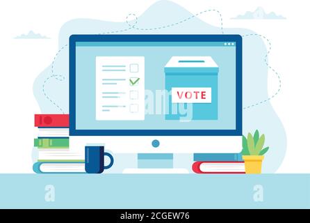 Concept de vote en ligne. Un bulletin de vote et un bulletin sur le moniteur. Illustration de Vecteur