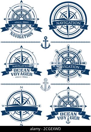 Logos nautiques avec windrose et vecteur volant Illustration de Vecteur