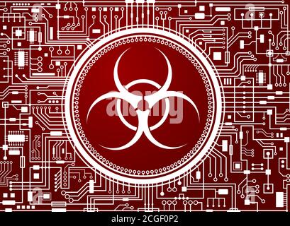 Arrière-plan rouge de danger biologique avec un énorme panneau d'avertissement au centre Illustration de Vecteur