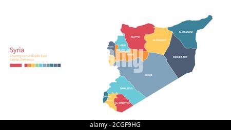 Carte de la Syrie. Carte vectorielle détaillée et colorée du pays du Moyen-Orient. Illustration de Vecteur