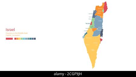 Carte d'Israël. Carte vectorielle détaillée et colorée du pays du Moyen-Orient. Illustration de Vecteur