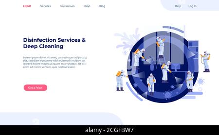 Services de désinfection et nettoyage en profondeur. Coronavirus, pandémie. Groupe de Janiteurs en nettoyage uniforme et décontamination pour enrayer l'infection Illustration de Vecteur