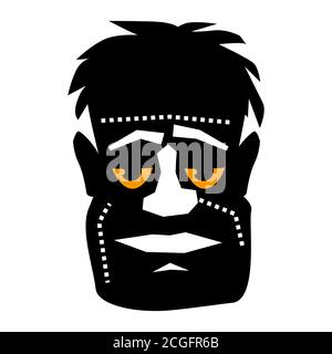 Icône unique zombie de la tête d'Halloween. Halloween symbole de peur et de danger. Élément décoratif sombre noir. Illustration vectorielle isolée sur blanc Illustration de Vecteur