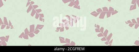 Le style d'impression monochrome laisse un arrière-plan vectoriel transparent. Bannière pastel de feuilles de lilas texturées coupées sur fond vert menthe. Main Illustration de Vecteur