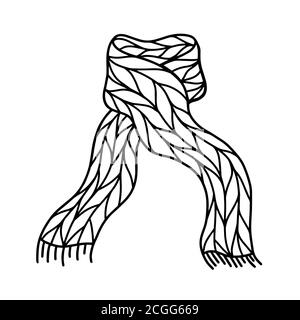 écharpe tricotée en laine à franges. Le concept du nouvel an, Noël. Style Doodle Illustration de Vecteur