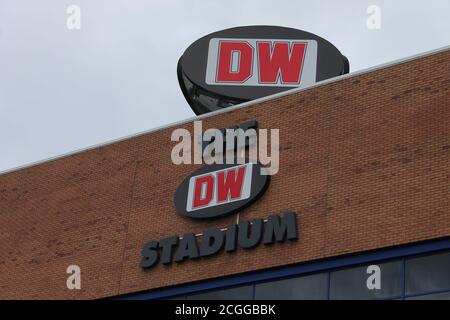 Stade de sports DW à Wigan, Grand Manchester, Angleterre. Le terrain est détenu et géré par Wigan football Company Banque D'Images