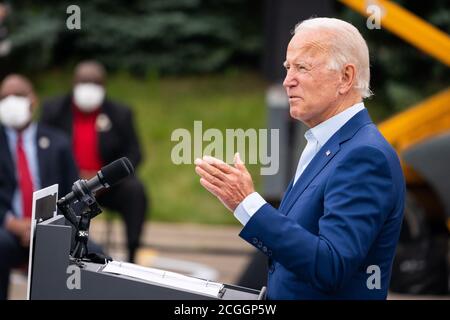 WARREN, MI, États-Unis - 09 septembre 2020 - le candidat démocrate à la présidence des États-Unis Joe Biden prononce un discours sur sa politique « Made in America » à Warren, dans la Michiga Banque D'Images