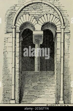 . Une introduction à l'étude de l'architecture gothique . 14. Belfry Window, Wickham, Berkshire.of the AR)glo-i*axon caractère. 11 et 13 le. Checel-arch et thetower-arch frequentlyresent dans la construction de cette classe; ils sont distinguishedprincipalement par le caractère particulier des impostmoulages, qui aridiflerent de ceux de tout style ultérieur : 15. Belfry Wicdow, St. Mary, Bishops-Hill 1 Junior, York, parfois simplement un de caractère anglo-saxon. LE XIE SIÈCLE, 31 pierre carrée en forme de tuile est utilisé, et parfois le bord inférieur est chanfreiné, comme le commun Anglo-ITorman Mo Banque D'Images
