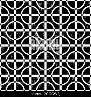 arrière-plan sans couture, avec cercles et lignes géométriques, noir et blanc Illustration de Vecteur