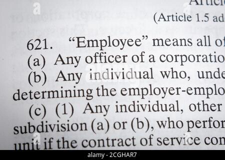 Los Angeles, Californie, États-Unis - 2 février 2020 : Code de l'emploi de la CUIC pour les employés et les entrepreneurs indépendants Banque D'Images
