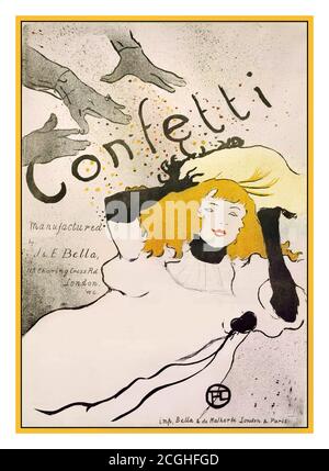 CONFETTI Vintage années 1800 Toulouse-Lautrec affiche 'Confetti', lithographie 1894 couleur imprimé par Bells & de Malherbe, Londres & Paris, œuvres d'art du célèbre artiste français Henri de Toulouse-Lautrec. Banque D'Images