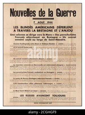 Affiche de propagande de la Seconde Guerre mondiale publiée en français par le Service d'information allié : nouvelles de la guerre pour donner au peuple français les progrès de l'Armée alliée à travers la France après l'atterrissage du jour D. Les débarquements de Normandie ont été les opérations de débarquement du mardi 6 juin 1944 de l'invasion de la Normandie par les alliés dans l'opération Overlord pendant la Seconde Guerre mondiale Nommé opération Neptune, appelé D-Day, il s'agissait de la plus grande invasion maritime de l'histoire. L'opération a commencé la libération de la France occupée par l'Allemagne (et plus tard de l'Europe occidentale) de l'occupation nazie Banque D'Images