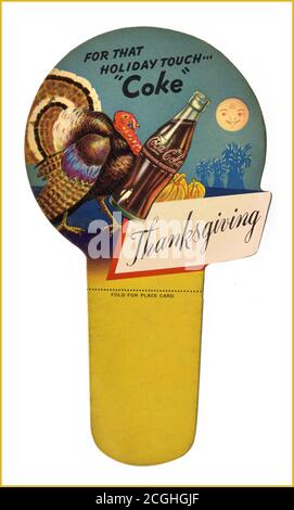 Coca-Cola vintage des années 1950 1956 Thanksgiving amusant Holiday place affichage carte Publicité USA Banque D'Images