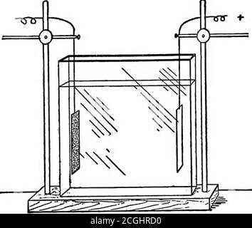 . Introduction à la chimie inorganique . Figure H. 20 CHEMISTEY INORGANIQUE. FM. 12. comme le courant de l'électricité est utilisé, et que l'électricité est con-sumée dans le processus. Beaucoup de substances peuvent être décomposées de cette façon.i l'inverse de ceci est ^)^ également familier. Si nous UN NV^ place dans l'acide sulfurique dilué un bâton du métal-zinc, nous constatons qu'un gaz est donné rapidement (Pig.13), que le zinc gradu-ally se dissout, et que la quantité d'alarge de la chaleur s'est développée. Dans des circonstances favorables, theliquid peut même augmenter de façon tanto-tanto au point d'ébullition. Cette forme d'action produit de la chaleur Banque D'Images