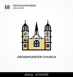 Icône de vecteur d'église de Grossmunster. Concepts modernes d'illustration vectorielle. Facile à modifier et à personnaliser. Illustration de Vecteur