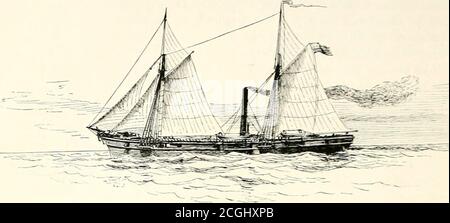 . Batailles et dirigeants de la guerre civile : Étant pour la plupart des contributions des officiers de l'Union et de la Confederate . art de cette nuit-là je me suis tenu sous le lee de la météo, près de la roue, jetant des regards de vent, d'être en état de préparation tobaar loin si un navire doit être vu venir sur nous. C'était une nuit longue, fatiguée et anxieuse. En se pentant vers le vent, les gouttes de pluie ont pelé la face comme le sleet, et le spray phosphorescent nous a cassé en superlativegi-andeur. À 3 heures, j'ai observé ce qui avait été un objet de vigilance, une arche qui s'élève à l'ouest, précurseur d'un changement soudain de vent Banque D'Images