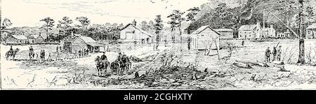 . Batailles et dirigeants de la guerre civile : être pour la plupart des contributions des officiers de l'Union et des Confédérés . S &# MMA^SW^m^. Ffli mlBm gSSStd w5H&gt; BENTONVILLE LE MATIN SUIVANT LA BATAILLE — LA FUMÉE PROVIENT DE RÉSINE QUI ÉTAIT FIREDBY LES CONFEDERATES. À PARTIR D'UNE ESQUISSE RÉALISÉE À CE MOMENT-LÀ. LES FORCES OPPOSÉES DANS LA CAMPAGNE DES CAROLINAS. L'ARMÉE DE L'UNION. Major-général William T. Sherman. Garde de siège: 7th Co. Ohio Sharp-Shooters, Lieut. James Cox. Ingénieurs et mécaniciens : 1er Mich., Maj. John B.Yates; 1er Mo. (5 cos), Lieut.-Col. William Tweeddale. Artillerie, I Brig.-Gen Bar William F. Banque D'Images