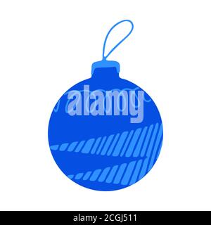Boule de Noël bleue dessinée à la main avec éléments en forme de doodle. Isolé sur un fond blanc. Illustration de Vecteur