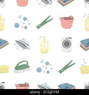 Motif vectoriel sans couture. Lavabo, gel à laver, lave-linge, brosse Illustration de Vecteur