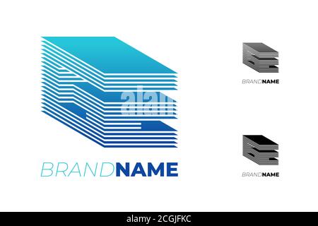 Lettre initiale de GE abstraite 3d rayée pour le concept de logotype d'identité d'entreprise Progress Technology. G E perspective typographie tridimensionnelle marque signe vecteur logo isolé modèle eps illustration Illustration de Vecteur