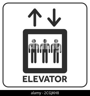 Symbole de l'icône de l'ascenseur. Personnes à l'intérieur de l'ascenseur avec flèche vers le haut et vers le bas. Illustration de Vecteur