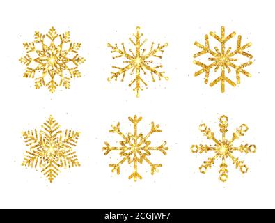 Flocons de neige dorés scintillants sur fond blanc. Flocon de neige brillant aux paillettes et à l'étoile. Carte de vœux de Noël et du nouvel an. Design de luxe doré Illustration de Vecteur