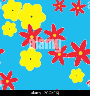 Motif vectoriel sans couture de fleurs de dessin animé - ornement répétitif pour le textile, le papier d'emballage, la mode, etc Illustration de Vecteur