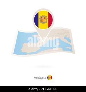 Carte papier pliée d'Andorre avec drapeau d'Andorre. Illustration vectorielle Illustration de Vecteur