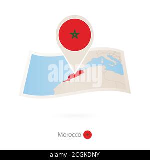 Carte papier pliée du Maroc avec drapeau du Maroc. Illustration vectorielle Illustration de Vecteur